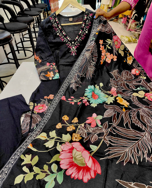 Cotton Digital Printed suit with Malmal Lining- 3 pc suit