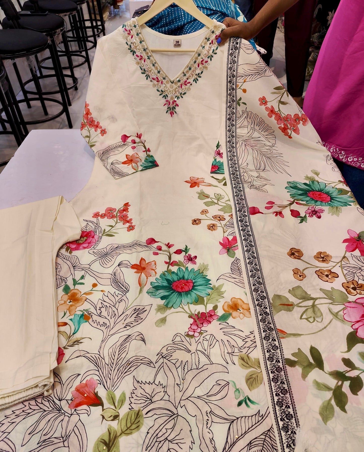 Cotton Digital Printed suit with Malmal Lining- 3 pc suit